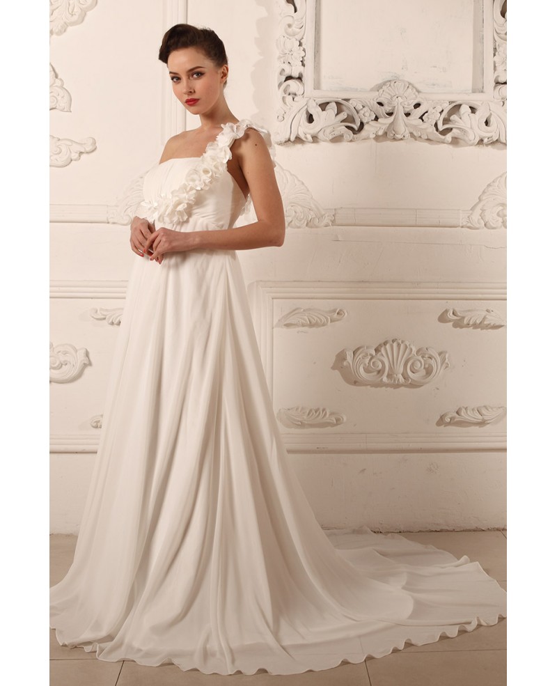 A-line One-shoulder Court Train Chiffon Wedding Dress With Ruffle