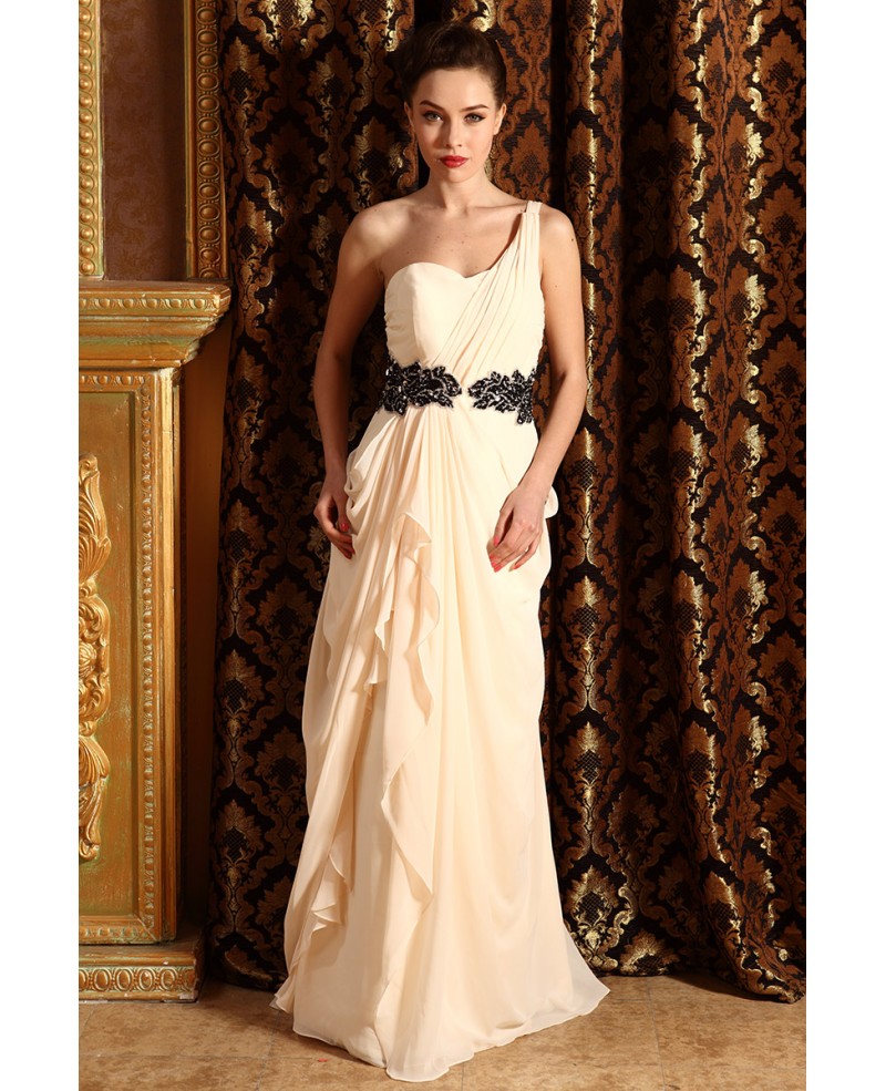 A-line One-shoulder Floor-length Chiffon Wedding Dress With Ruffle Beading