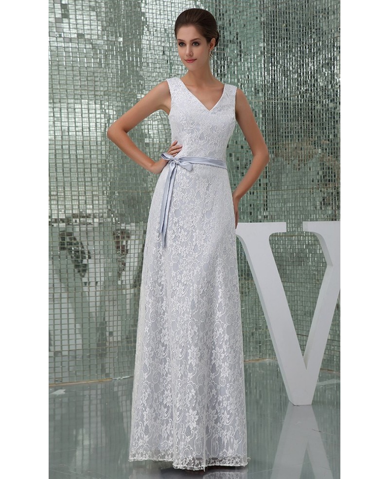 A-line V-neck Floor-length Lace Wedding Dress