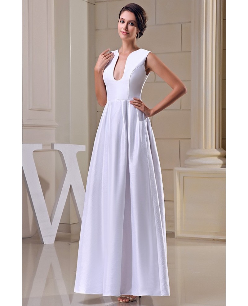 A-line V-neck Ankle-length Satin Evening Dress