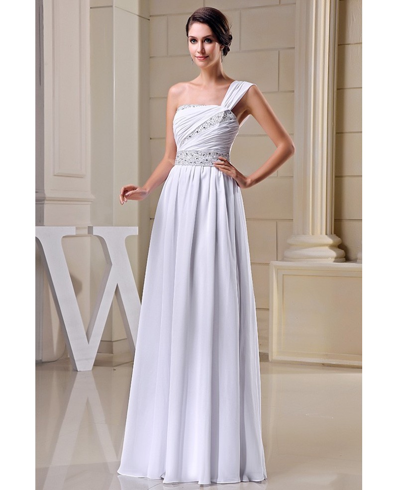 A-line One-shoulder Floor-length Chiffon Wedding Dress With Beading