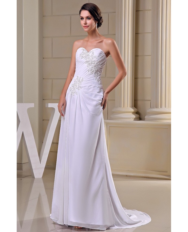 Sheath Sweetheart Sweep Train Chiffon Wedding Dress With Appliques Lace