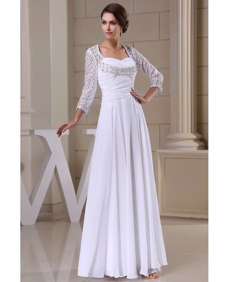 A-line Sweetheart Floor-length Chiffon Wedding Dress With Beading - Click Image to Close