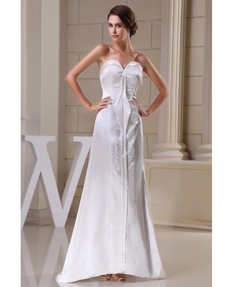 Sheath Sweetheart Sweep Train Satin Wedding Dress - Click Image to Close