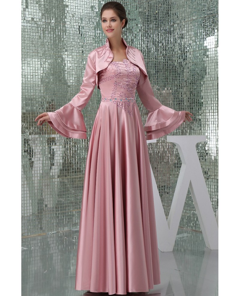 A-line Strapless Floor-length Satin Mother of the Bride Dress - Click Image to Close