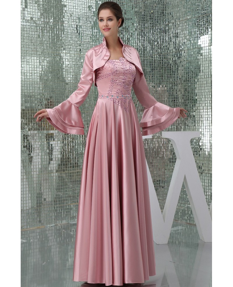 A-line Strapless Floor-length Satin Mother of the Bride Dress