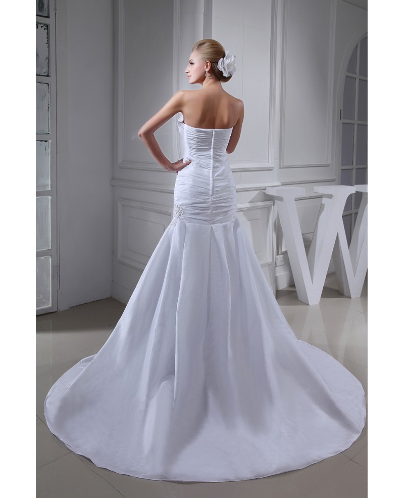 Mermaid Strapless Court Train Satin Wedding Dress With Ruffle