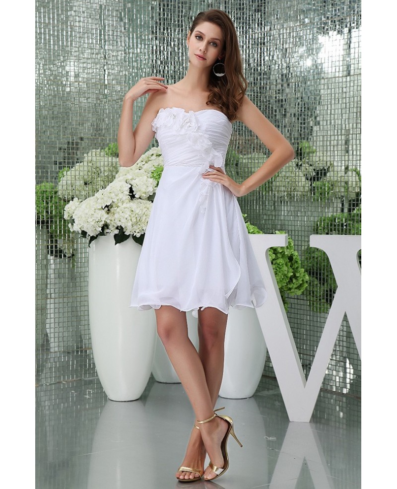 A-line Strapless Short Chiffon Wedding Dress With Flowers