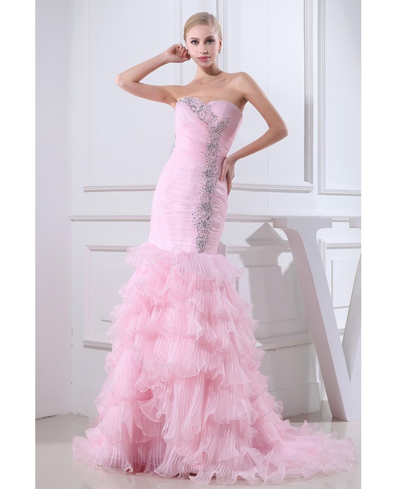 Mermaid Sweetheart Sweep Train Tulle Wedding Dress With Cascading Ruffle