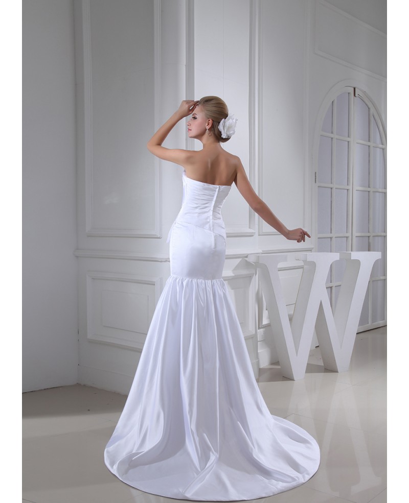 Mermaid Strapless Sweep Train Satin Wedding Dress With Ruffle