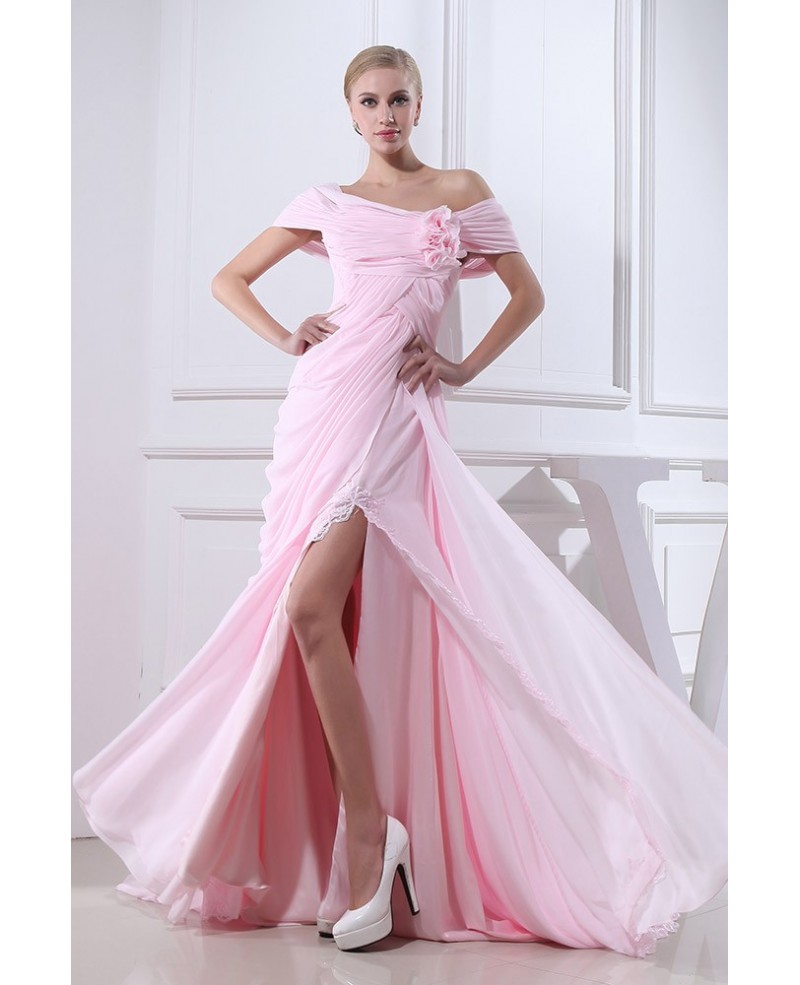 Sheath Off-the-shoulder Sweep Train Chiffon Wedding Dress With Lace