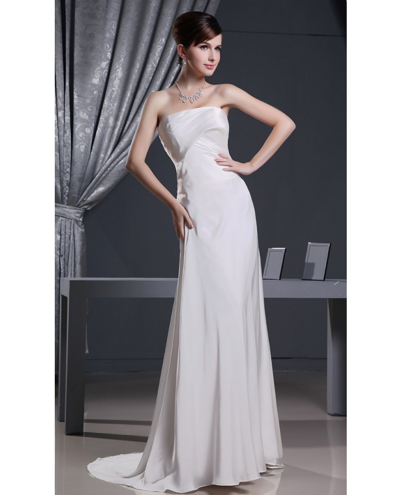 Sheath Strapless Sweep Train Satin Chiffon Wedding Dress