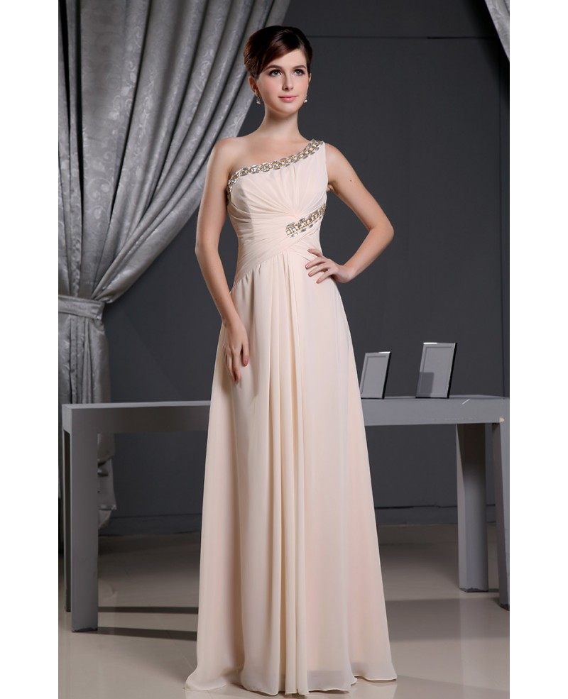 A-line One-shoulder Floor-length Chiffon Wedding Dress With Beading