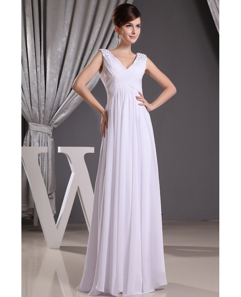 Empire V-neck Floor-length Chiffon Wedding Dress With Beading