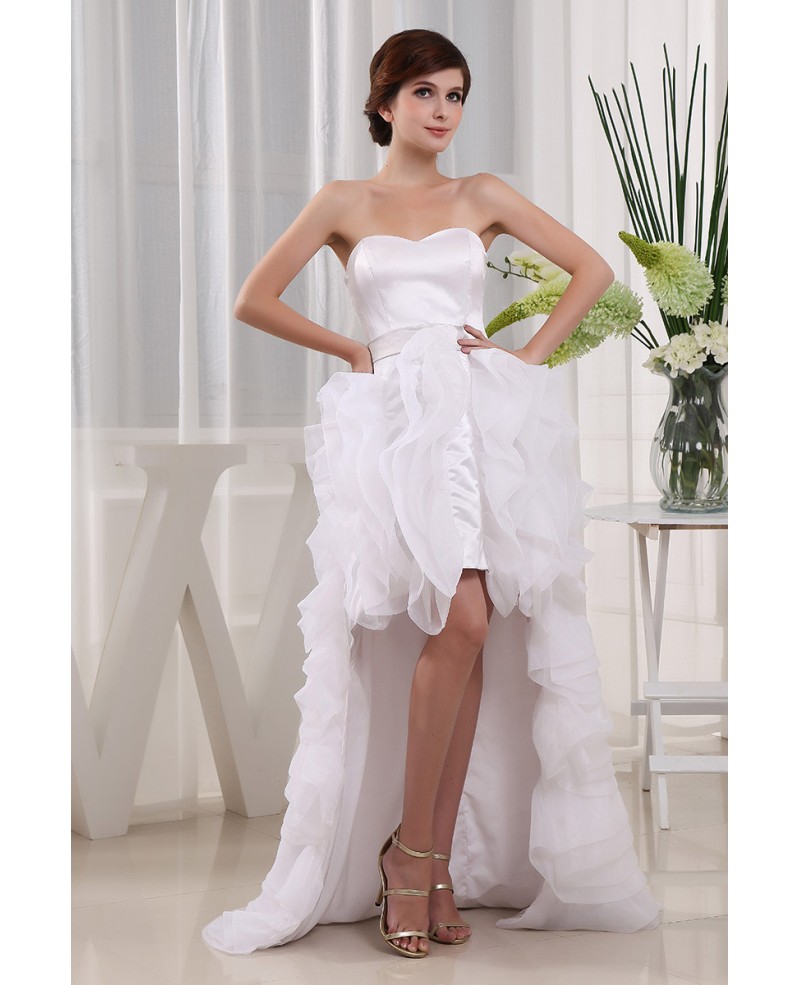 A-line Sweetheart Asymmetrical Tulle Wedding Dress With Cascading Ruffle