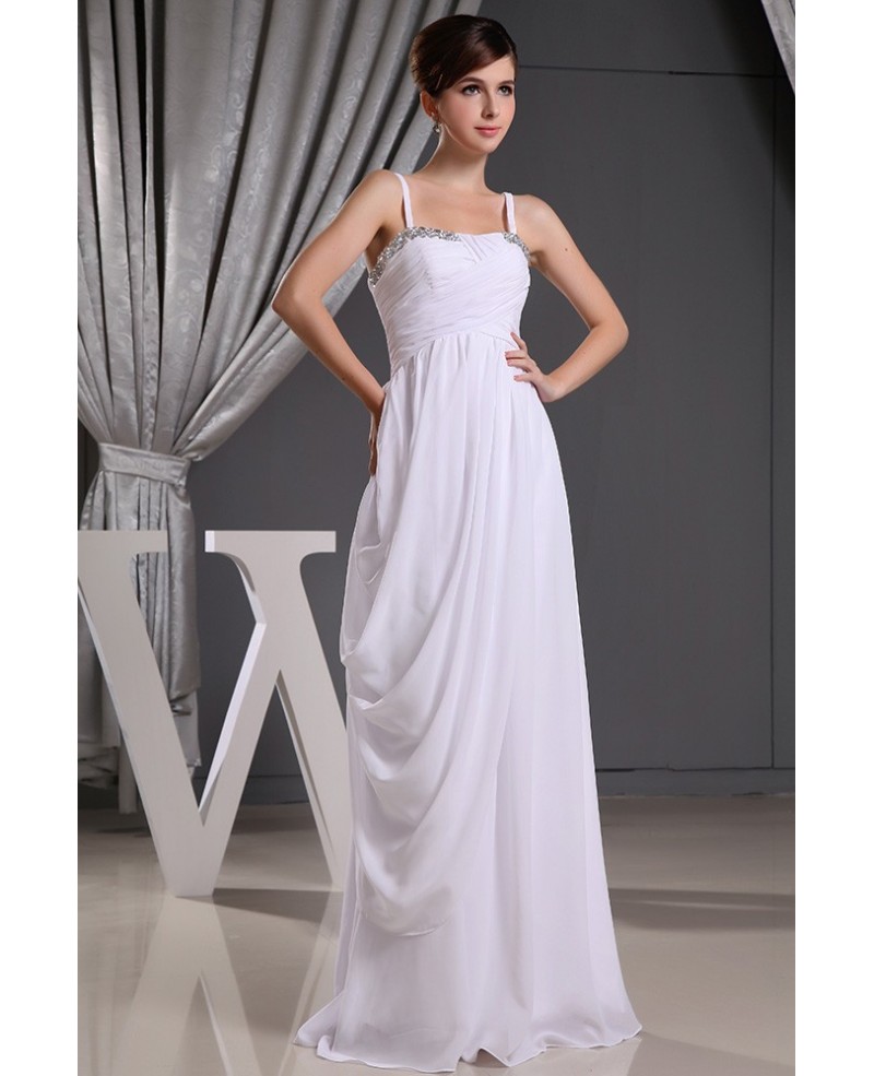 A-line Square Neckline Floor-length Chiffon Wedding Dress With Beading - Click Image to Close