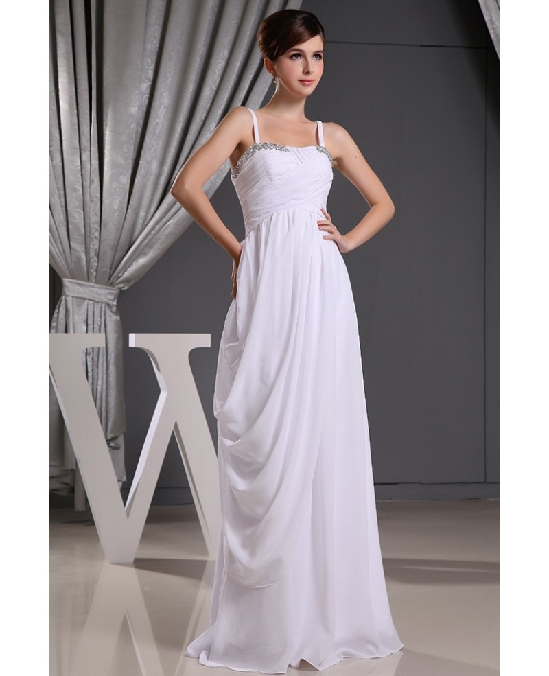 A-line Square Neckline Floor-length Chiffon Wedding Dress With Beading