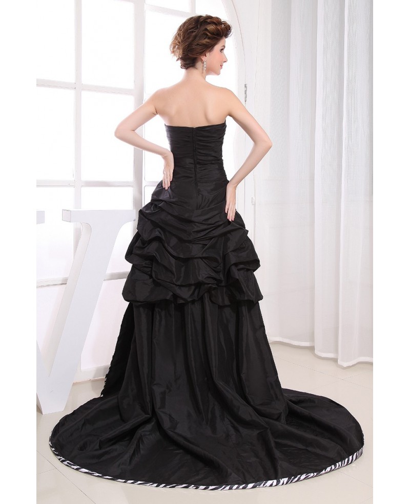 Black A-line Sweetheart Asymmetrical Satin Wedding Dress With Beading