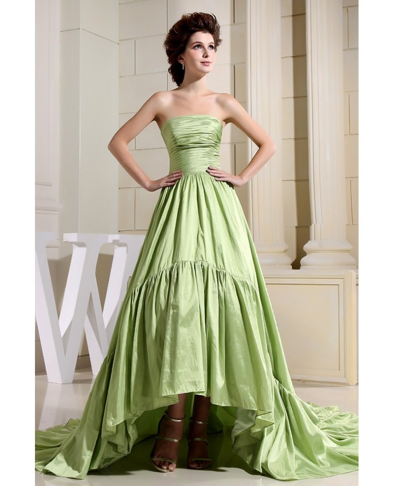 Green Ball-gown Strapless Asymmetrical Satin Wedding Dress