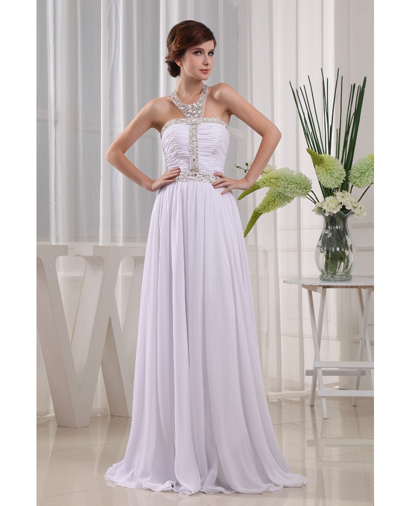 A-line Halter Floor-length Wedding Dress With Beading - Click Image to Close