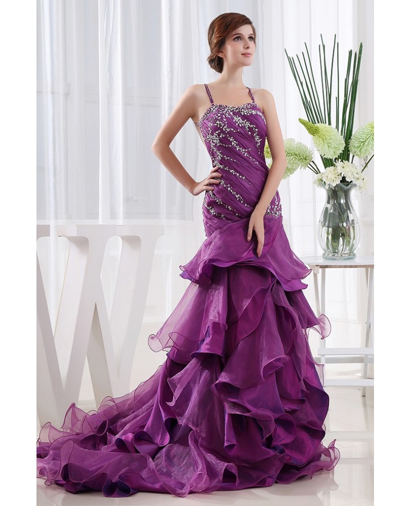 A-line Strapless Sweep Train Tulle Wedding Dress With Beading