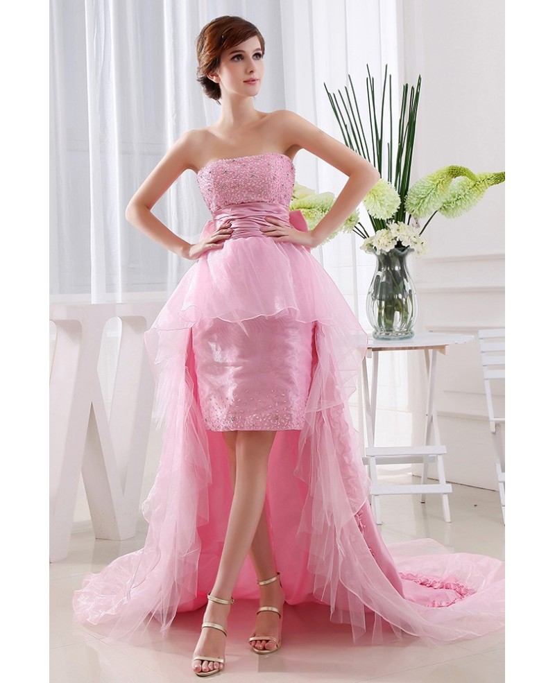 A-line Strapless Asymmetrical Tulle Wedding Dress With Beading