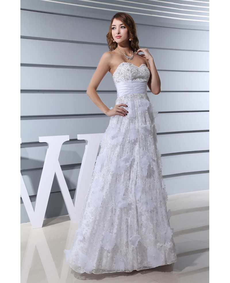 A-line Sweetheart Floor-length Lace Wedding Dress With Beading