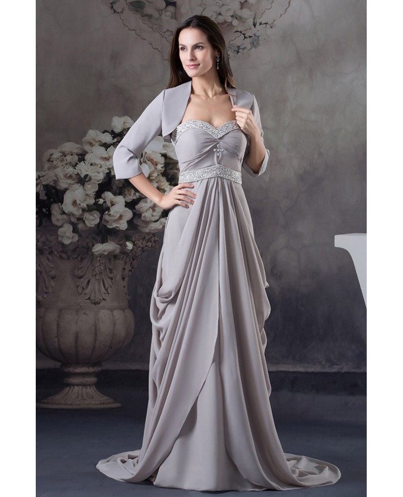 A-line Sweetheart Sweep Train Chiffon Mother of the Bride Dress