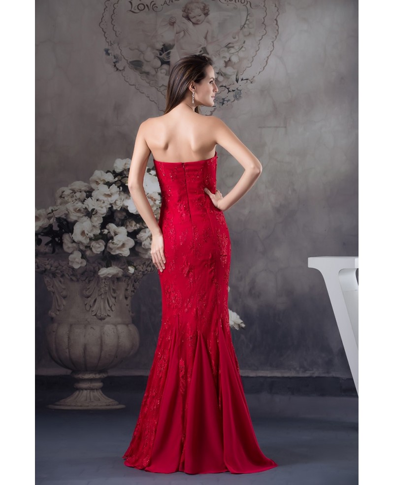 Mermaid Strapless Floor-length Satin Lace Evening Dress