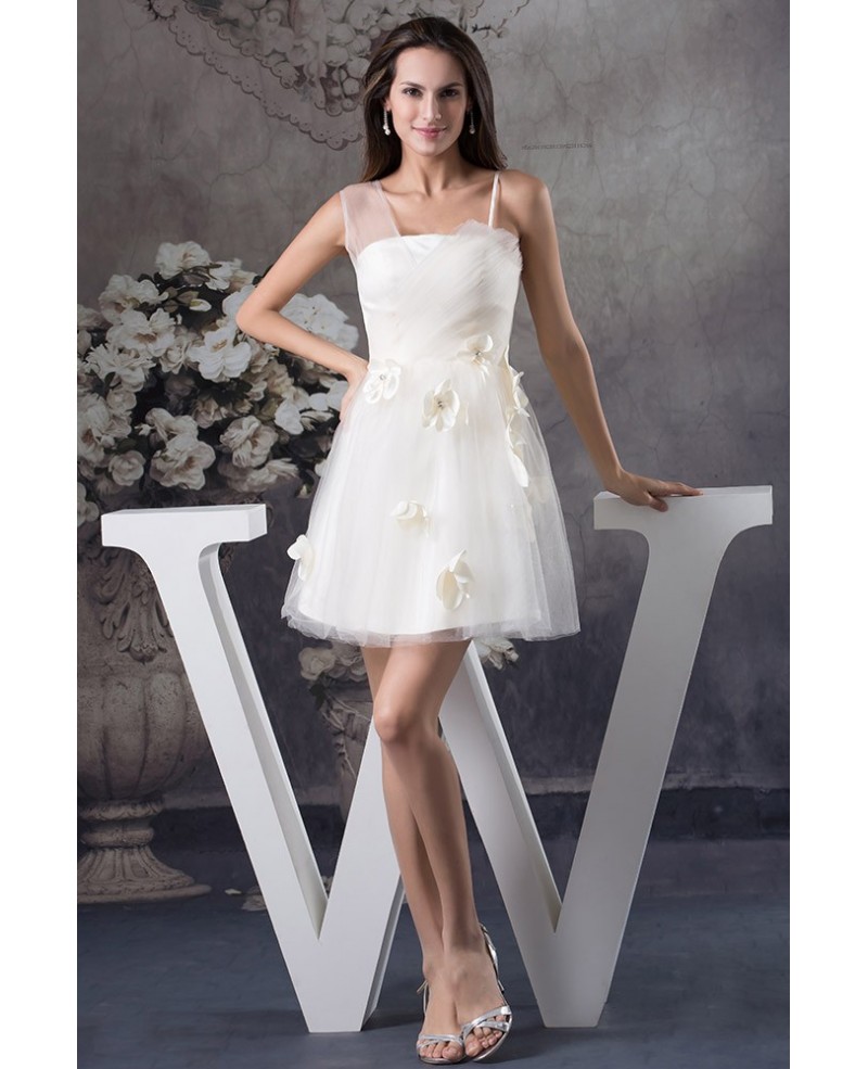 A-line Strapless Short Tulle Homecoming Dress With Flowers - Click Image to Close