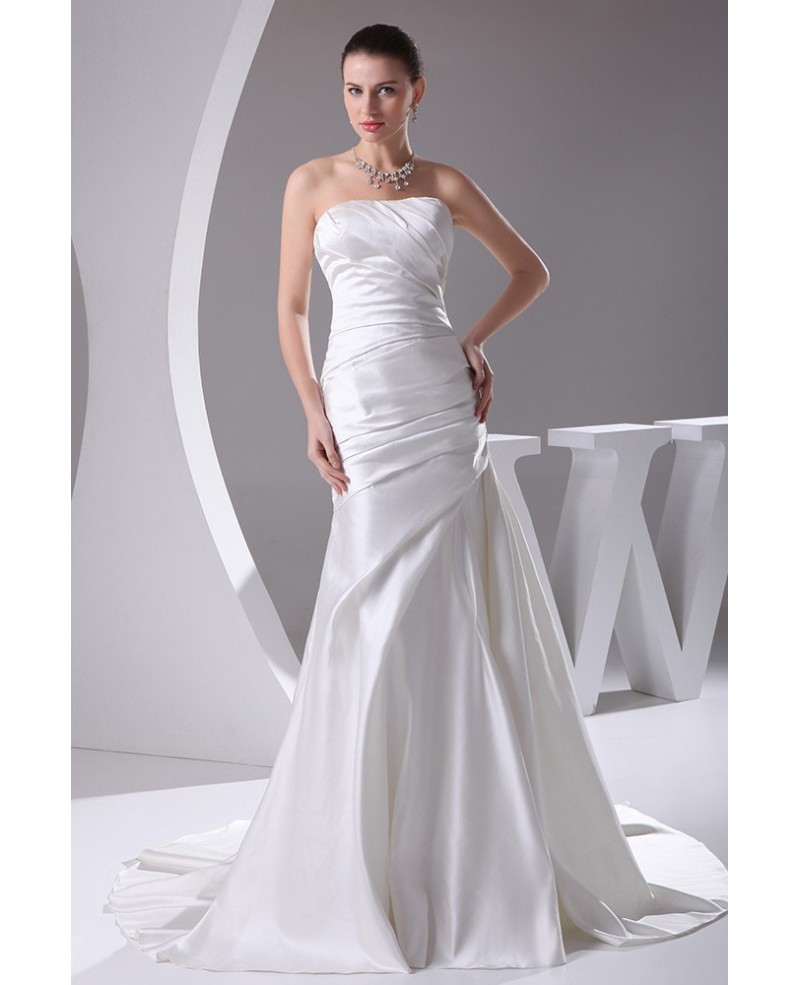 Sheath Strapless Court Train Satin Wedding Dress