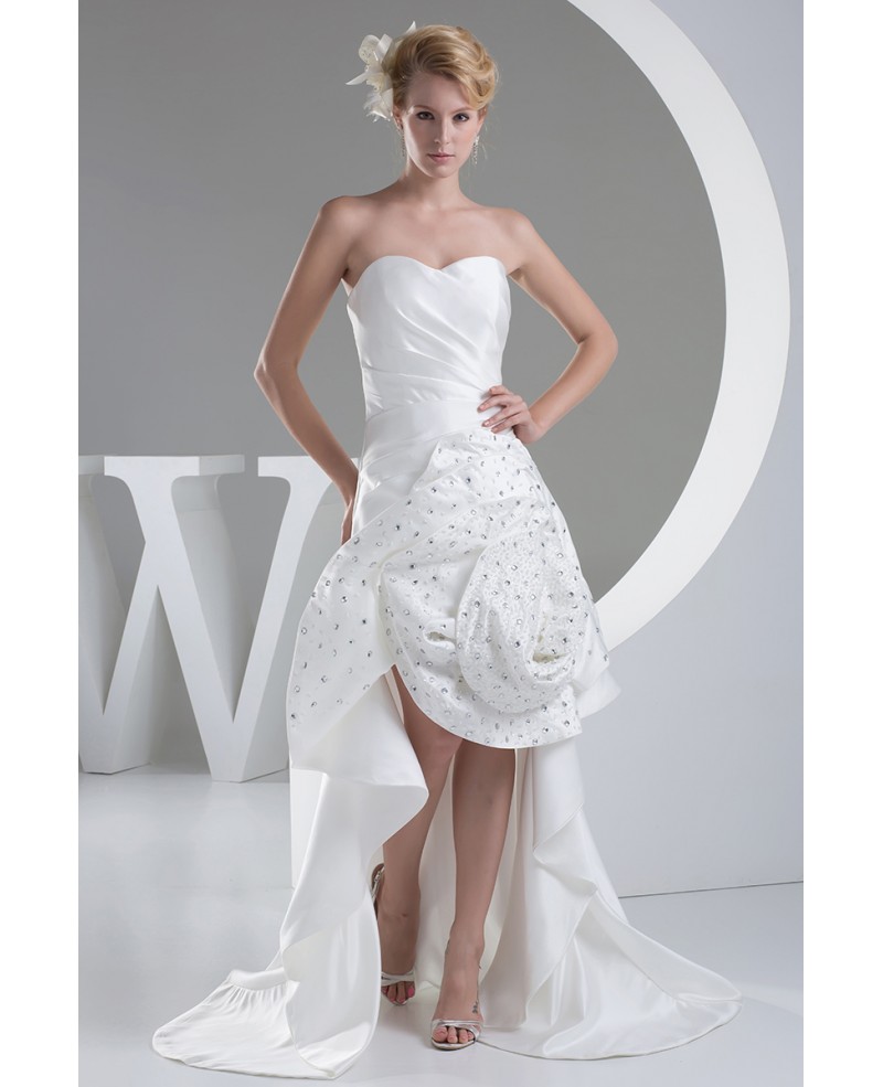 Sheath Sweetheart Asymmetrical Satin Wedding Dress With Beading - Click Image to Close