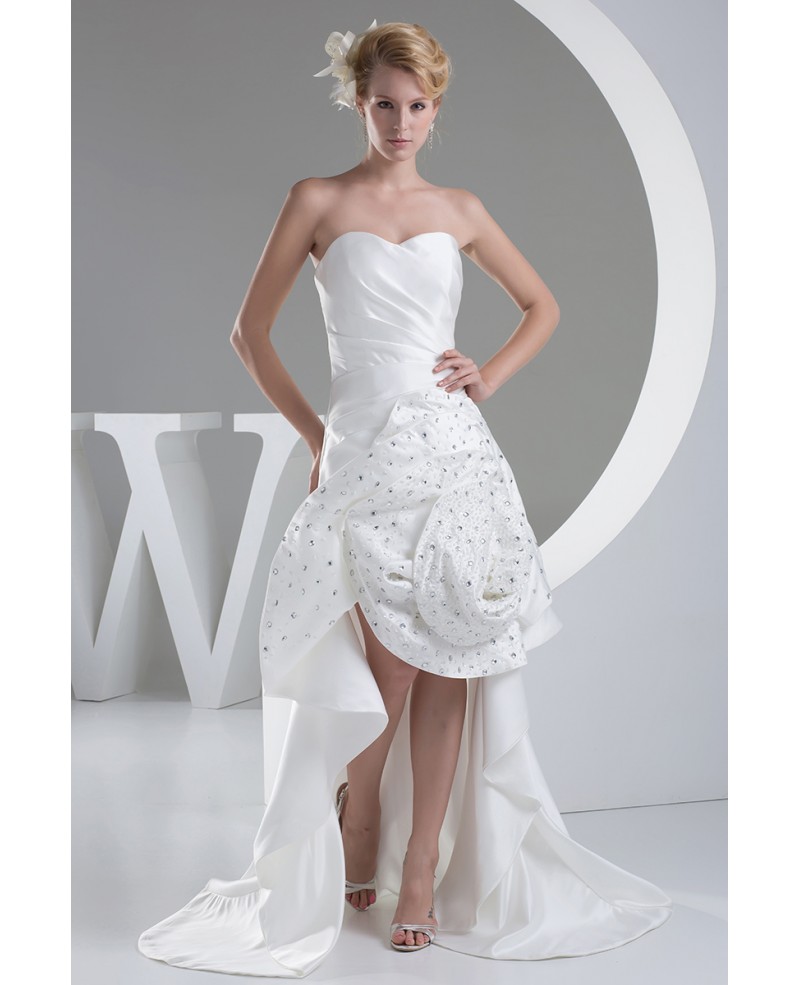 Sheath Sweetheart Asymmetrical Satin Wedding Dress With Beading