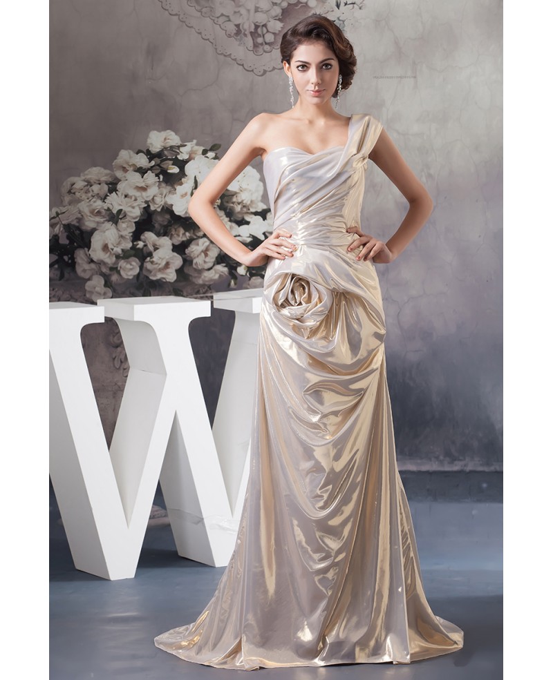 Sheath One-shoulder Sweep Train Taffeta Wedding Dress