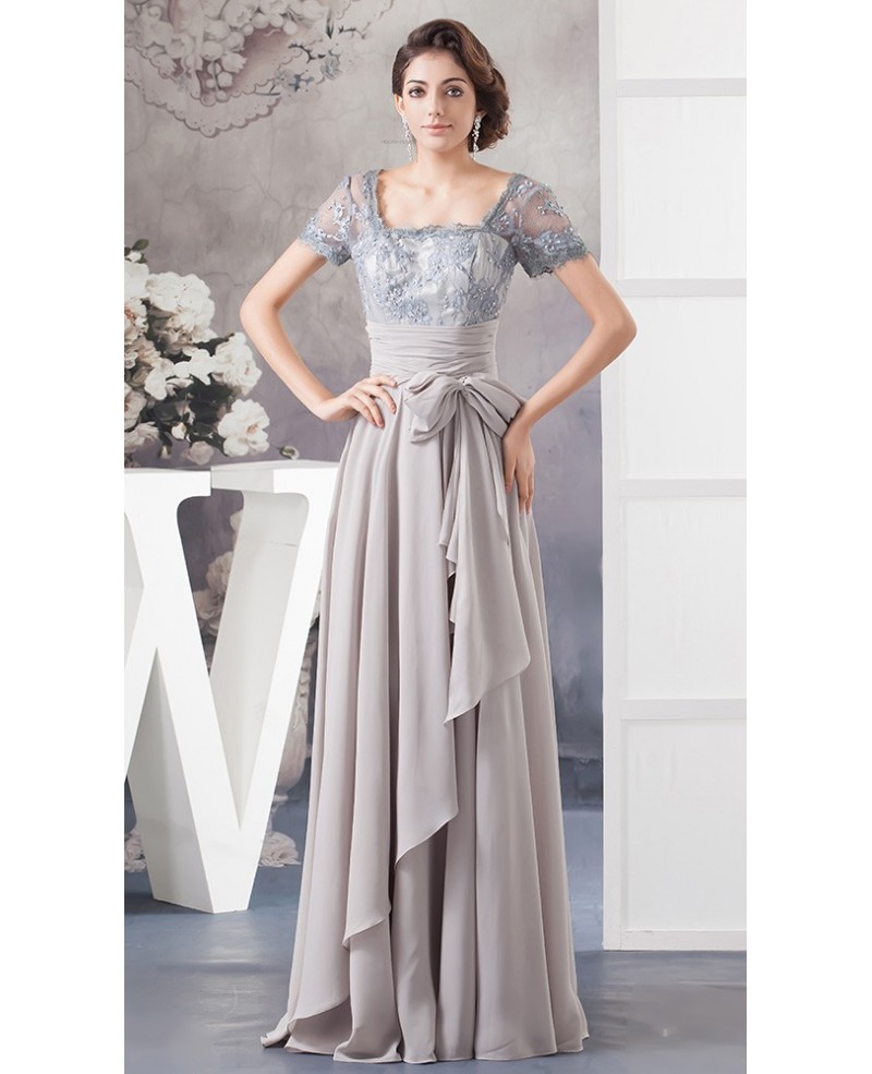 A-line Square Neckline Floor-length Lace Chiffon Mother of the Bride Dress