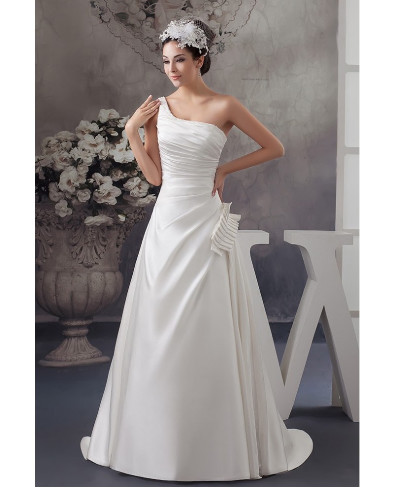 Ball-gown One-shoulder Sweep Train Satin Wedding Dress