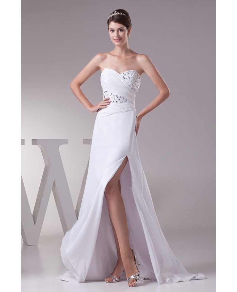 A-line Sweetheart Sweep Train Chiffon Wedding Dress With Beading