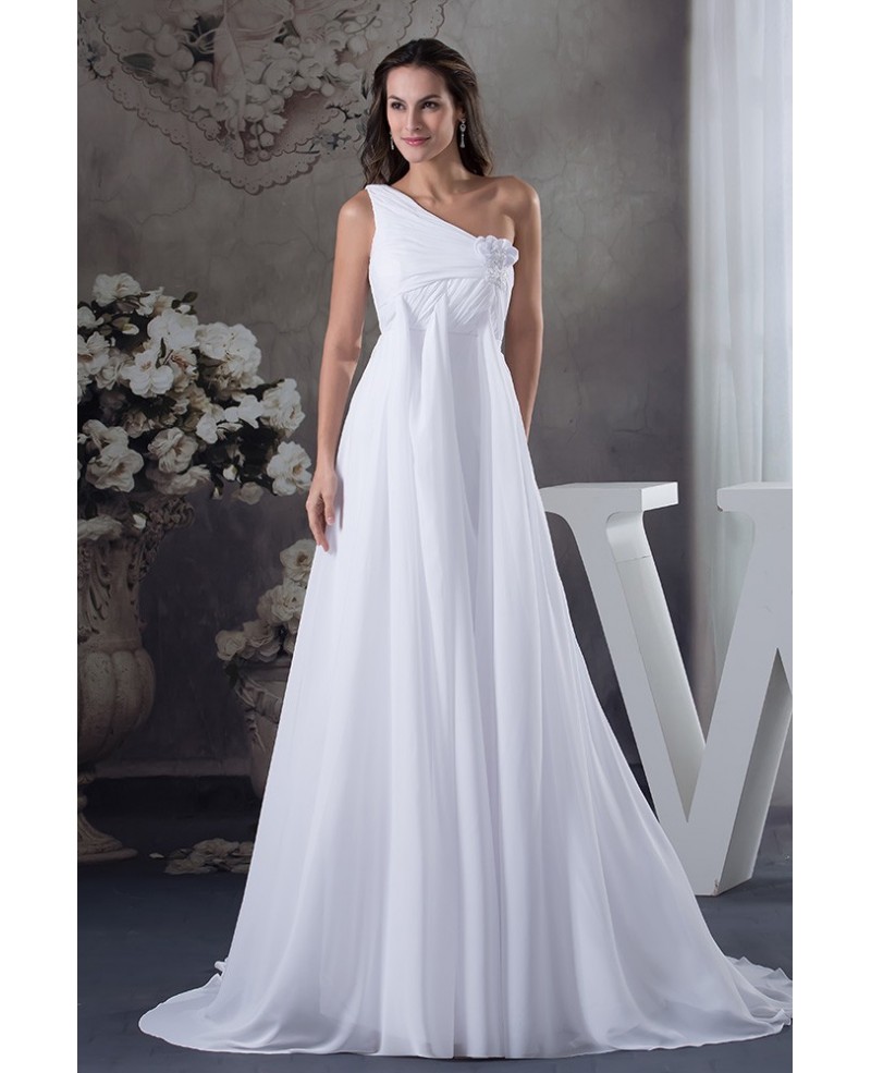 Empire One-shoulder Sweep Train Chiffon Wedding Dress