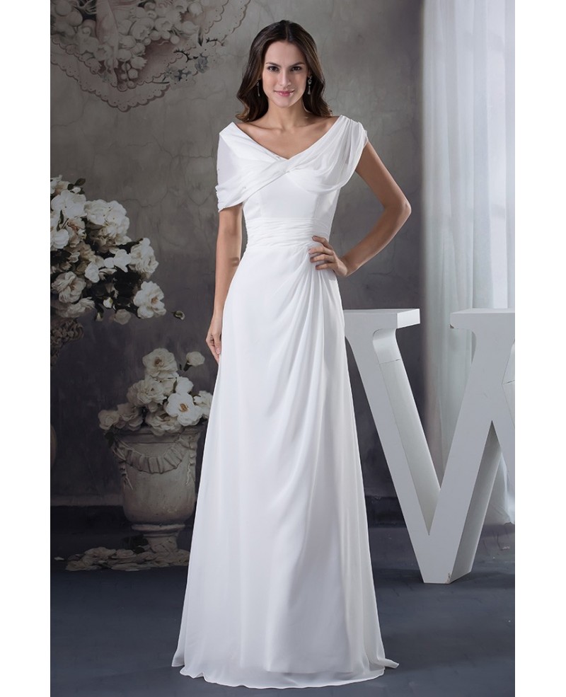 A-line V-neck Floor-length Chiffon Wedding Dress