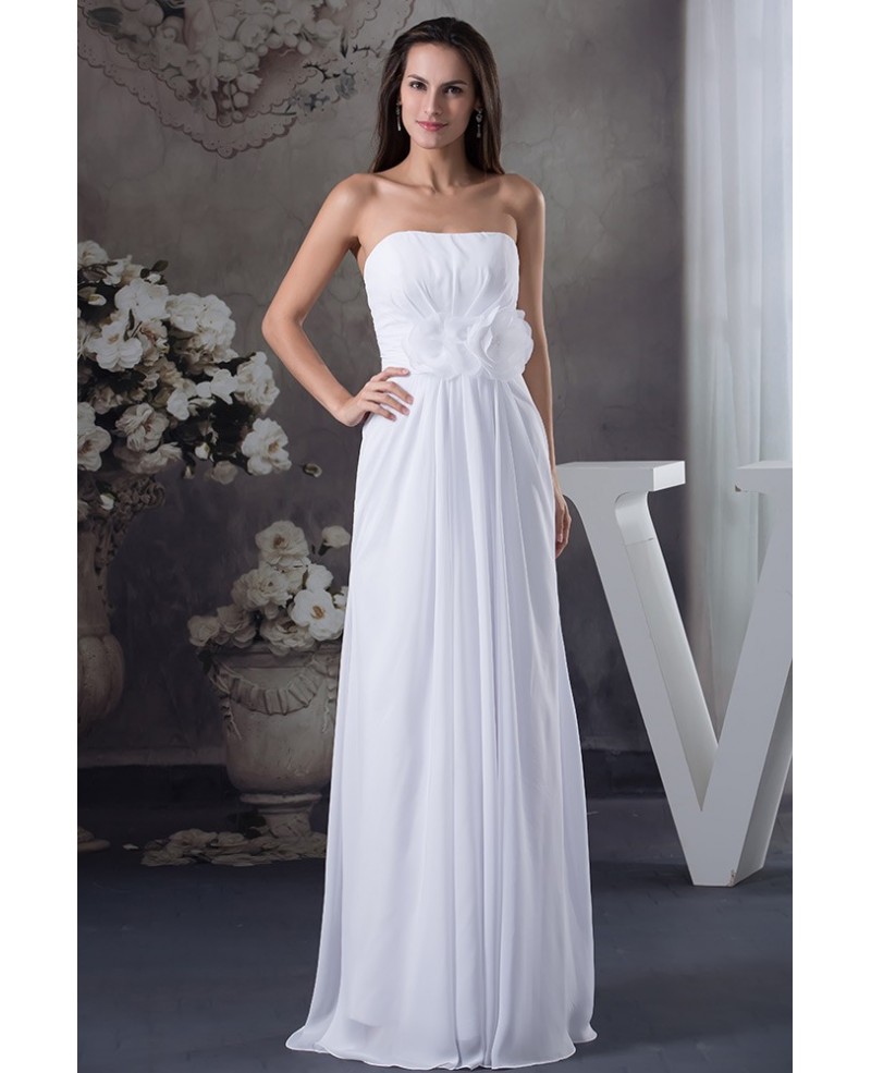 Simple A-line Strapless Chiffon Beach Wedding Dress