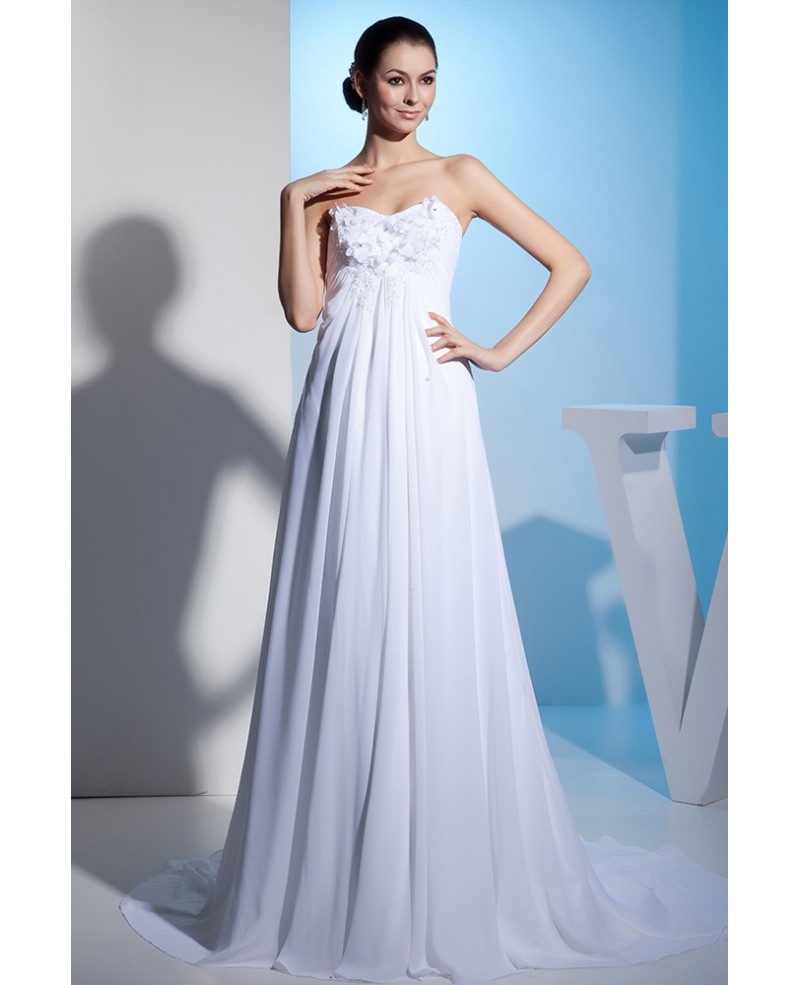 Empire Sweetheart Court Train Chiffon Wedding Dress With Flowers