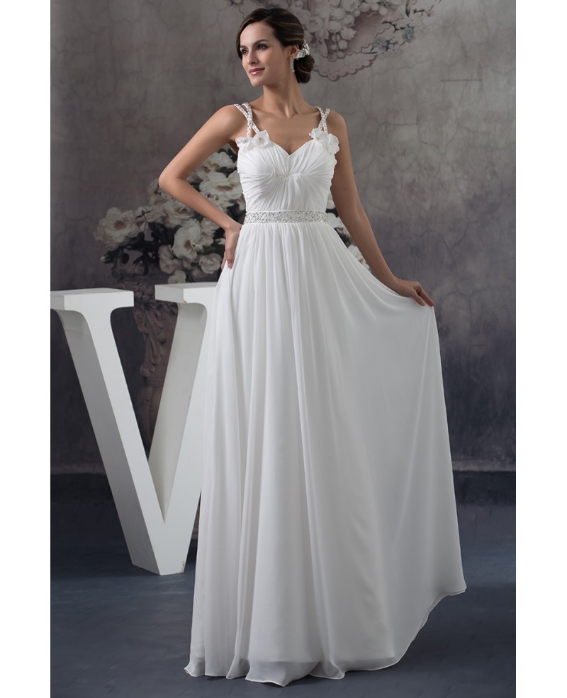 A-line Sweetheart Floor-length Chiffon Wedding Dress With Beading - Click Image to Close