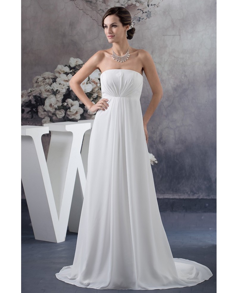 A-line Strapless Sweep Train Chiffon Wedding Dress