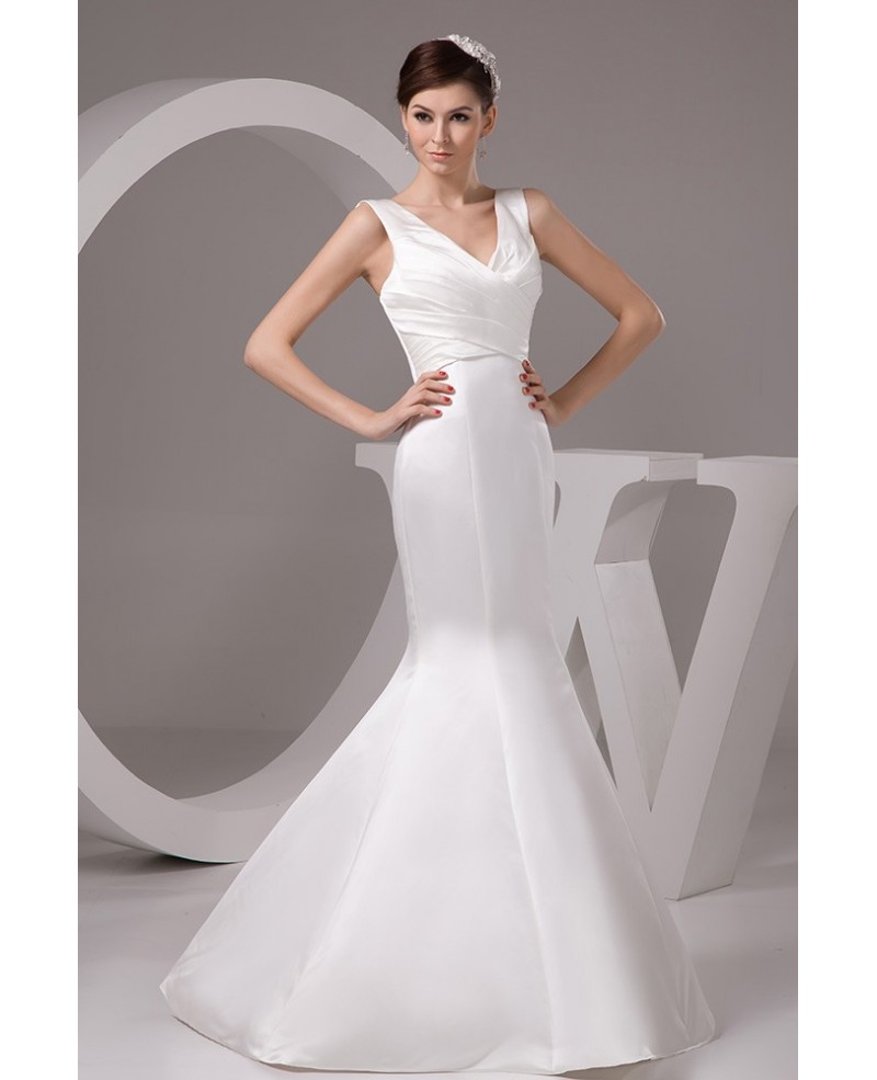 Mermaid V-neck Floor-length Satin Wedding Dress