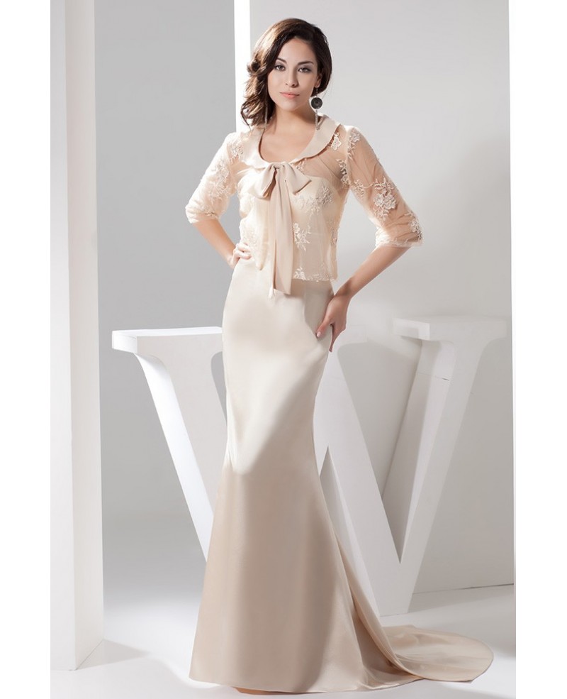 A-line Strapless Sweep Train Satin Mother of the Bride Dress