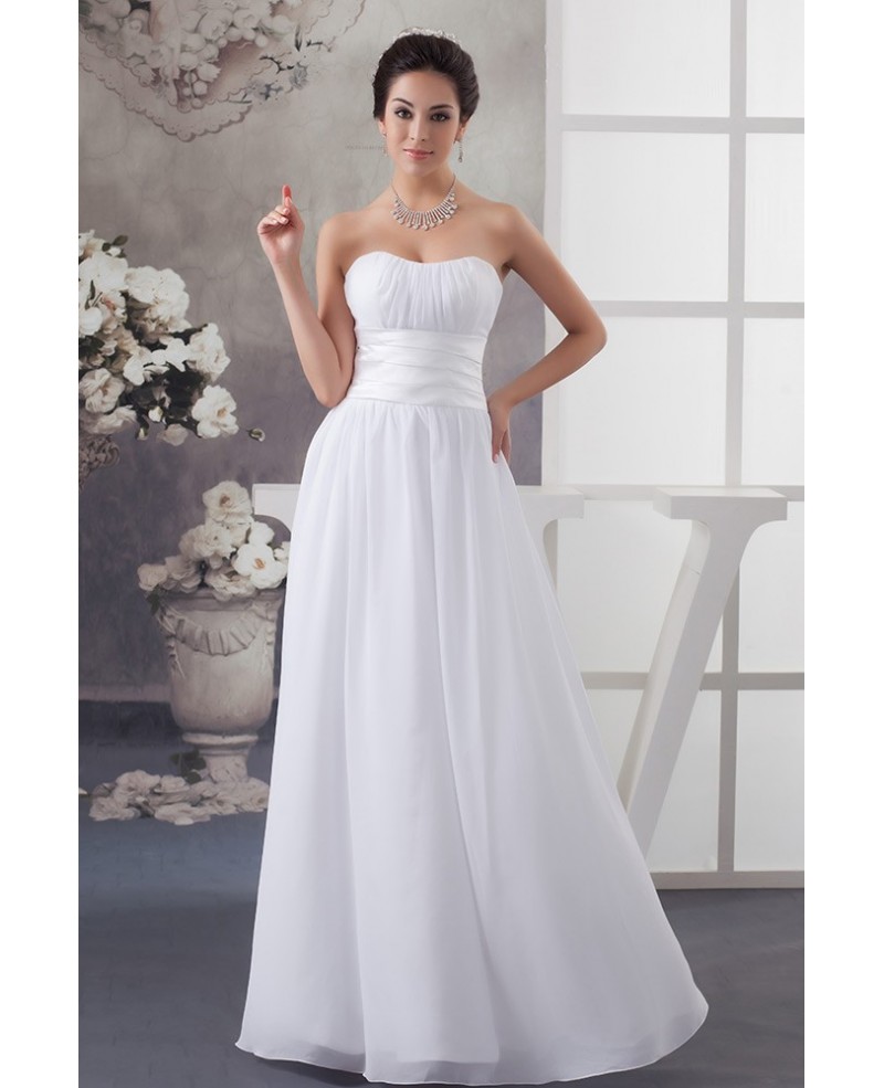 Simple White Chiffon Strapless Long Wedding Dress - Click Image to Close