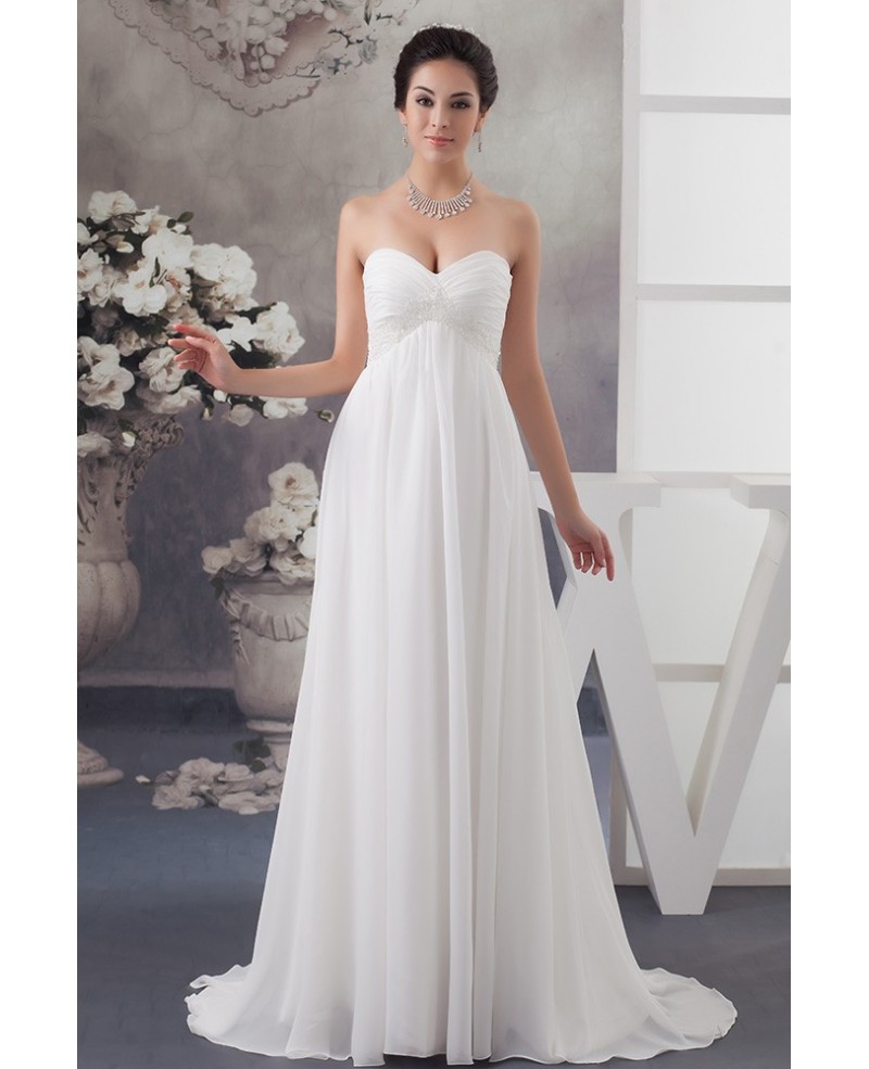 A-line Sweetheart Sweep Train Chiffon Wedding Dress With Beading