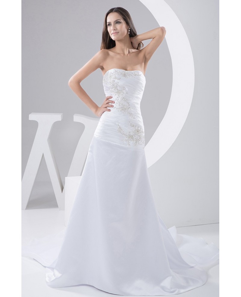 Mermaid Strapless Court Train Satin Wedding Dress With Beading