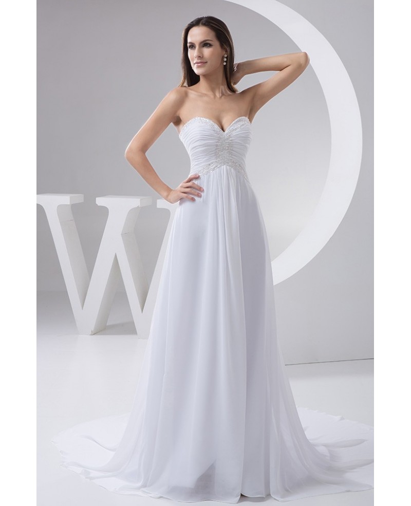 A-line Sweetheart Court Train Chiffon Wedding Dress With Beading