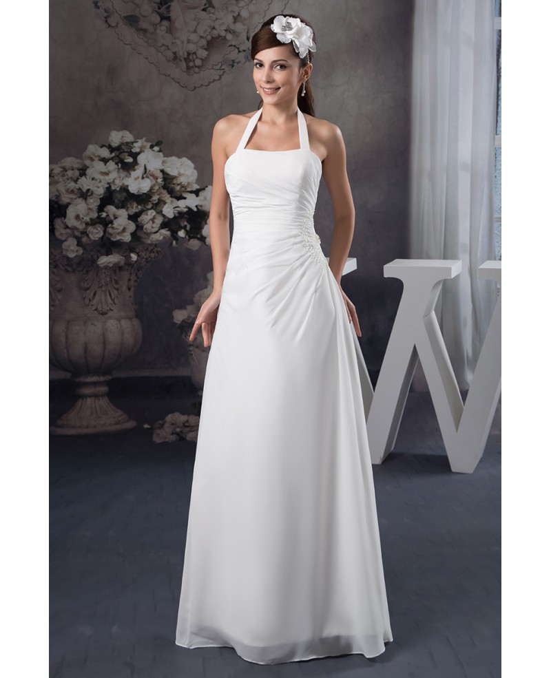 A-line Halter Floor-length Chiffon Wedding Dress - Click Image to Close